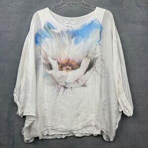 Belle France White Floral Print Oversized Dolman Sleeve Top Made in Italy Size M